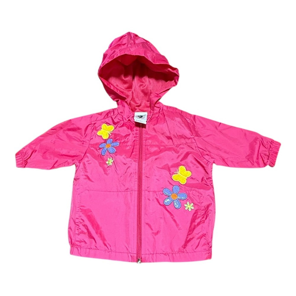 Good Lad Windbreaker Jacket Girls 12M Pink Excellent Butterfly Flower Zip Hood